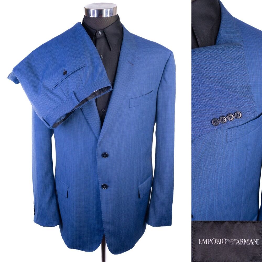 Emporio Armani G Line 2-Pcs Blue Wool Suit Jacket Blazer Sz 50R Pants 42X31.5